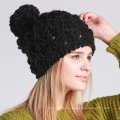 Womens Hand Made Winter warme gestrickte verdrehte Kabel POM POM Caps Hut geflochtene Mütze (HW135)